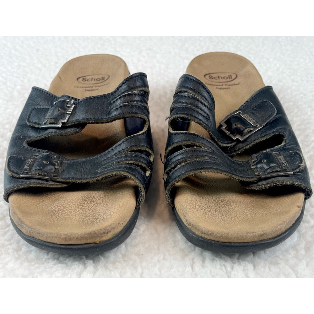 DR. SCHOLL’S • Black/Tan Strappy Buckle Slip-On Sandals, 4 - Picture 7 of 14